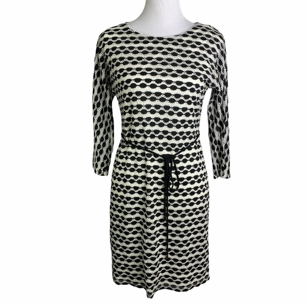 Sandra Darren Black White Lace Long Sleeve Dress